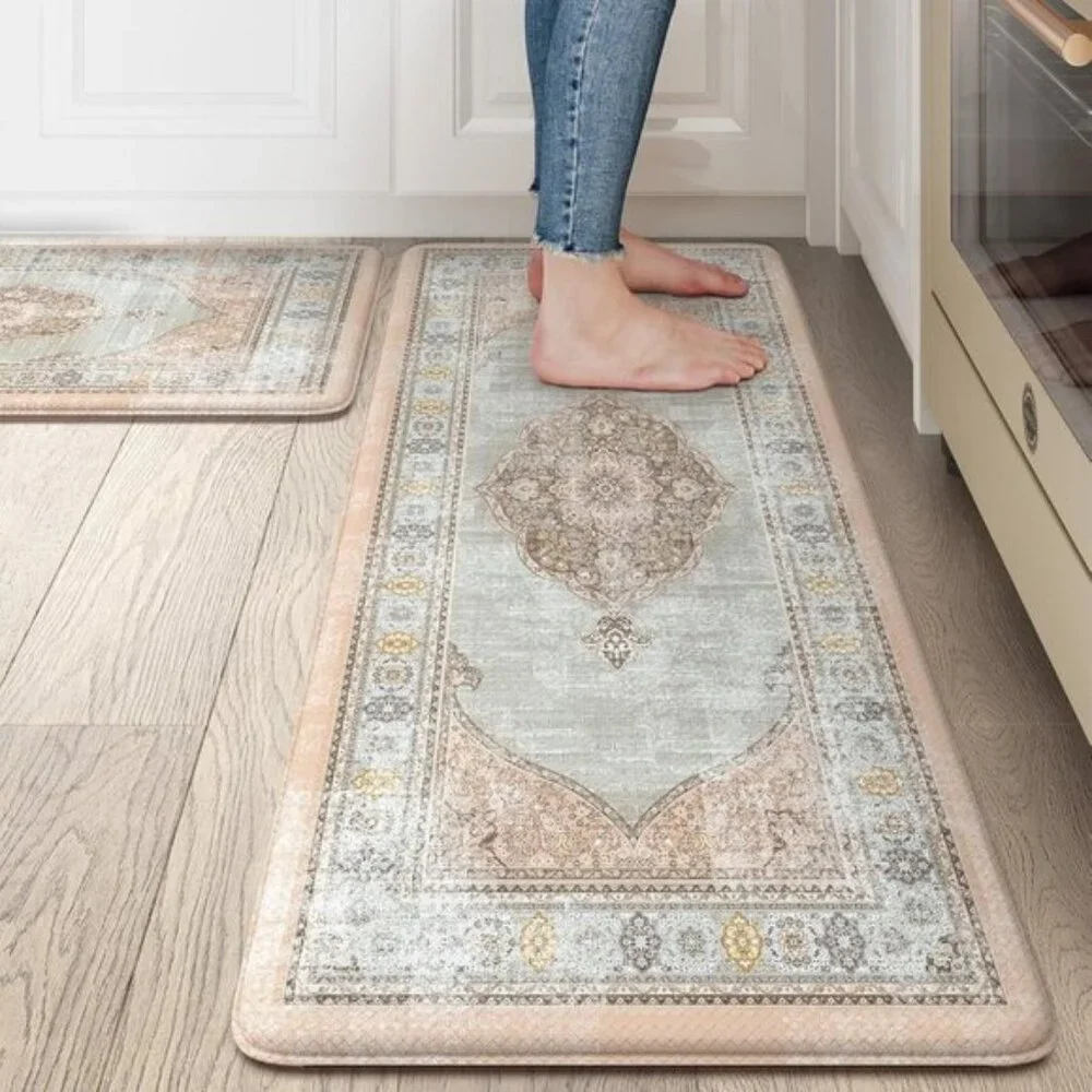 New 2Pcs Pink Kitchen Mat Set, Non Slip Cushioned Anti-Fatigue Floor Rugs